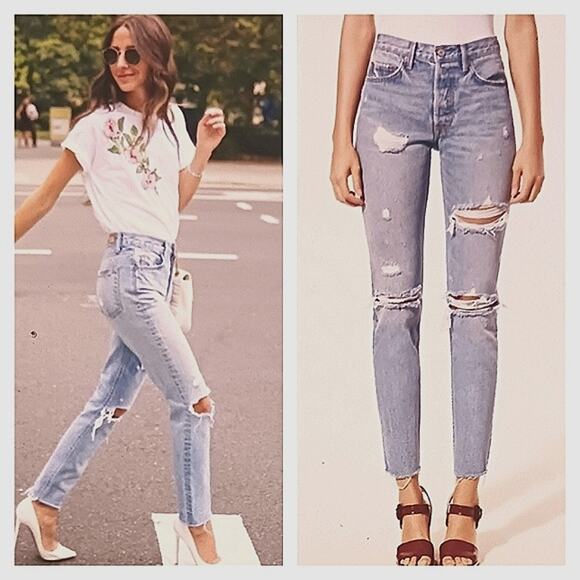 GRLFRND Karolina High Rise Destroyed Jeans GUC $248 Size 25     J1510 - Picture 1 of 8